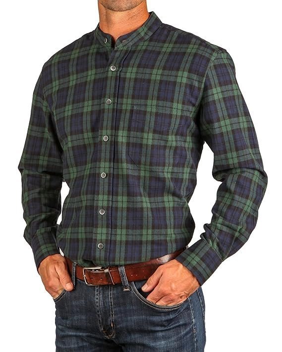 The Celtic Ranch Traditional Irish Grandfather, Men’s Casual Long Sleeve Banded Collar Button Down Collarless Dress Shirt