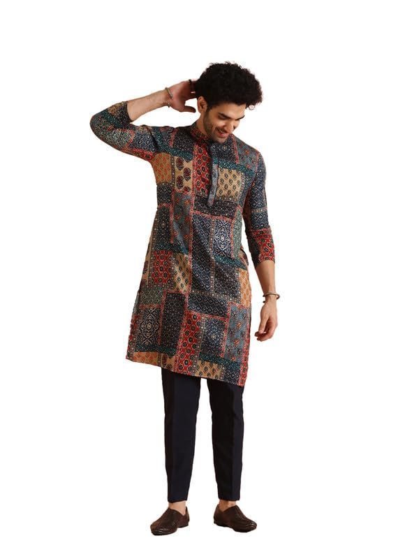 KISAH Cotton Blend Kurta Trouser Set for Men | Mens Long Sleeve Kurta with Pant Set