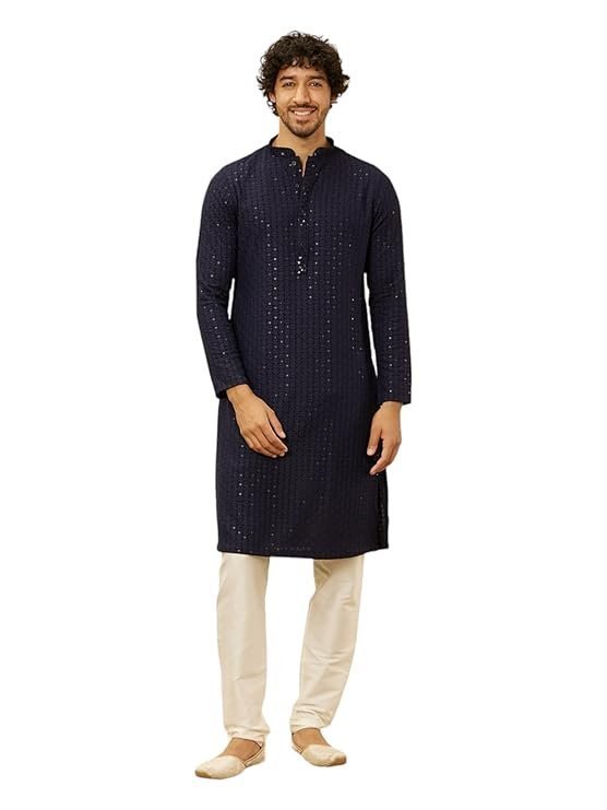 Manyavar Men’s Viscose Chikankari Kurta Pyjama Set