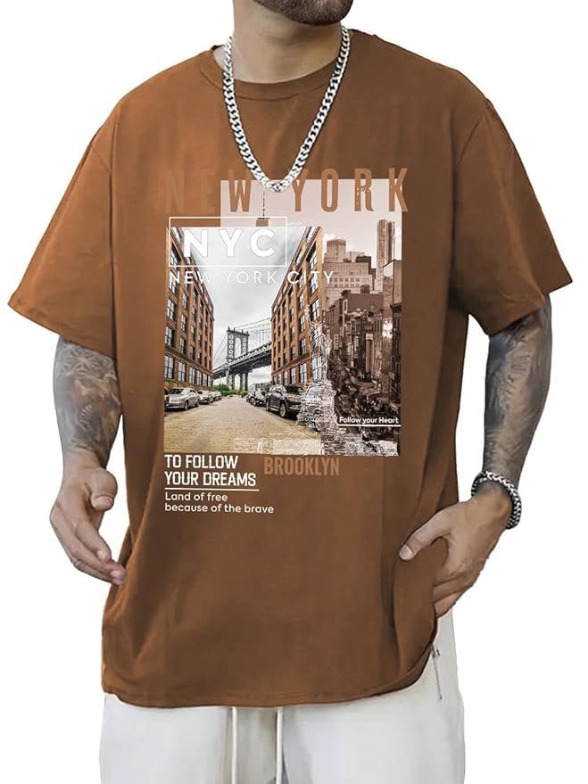 CHKOKKO Mens Polyester Stylish Oversized T Shirt for Daily & Casual Wear Printed Design with Drop Shoulder & Half Sleeves