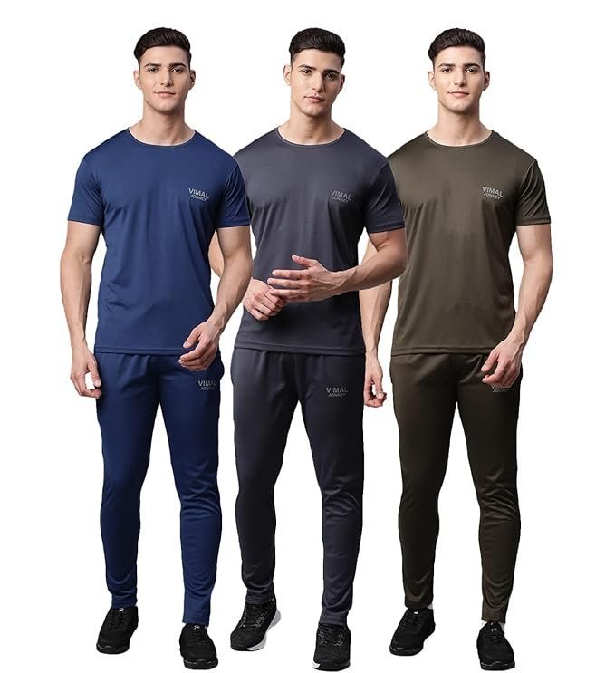 Mack Jonney Dryfit Solid Lycra Multicolor Tracksuit Co-ord Sets for Men (Pack of 3)-DRYFIT_T_D10_GRY_L.GRY_OLV_06-L