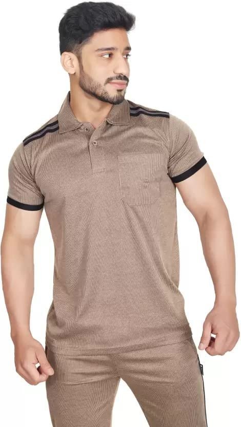 Vastragrah Cotton Blend Night Suit Co-ord Set for Men with Coller Half Sleeve T-Shirt and Track Pant | Nightdress Suits Set | Co-ords Brown, XXL