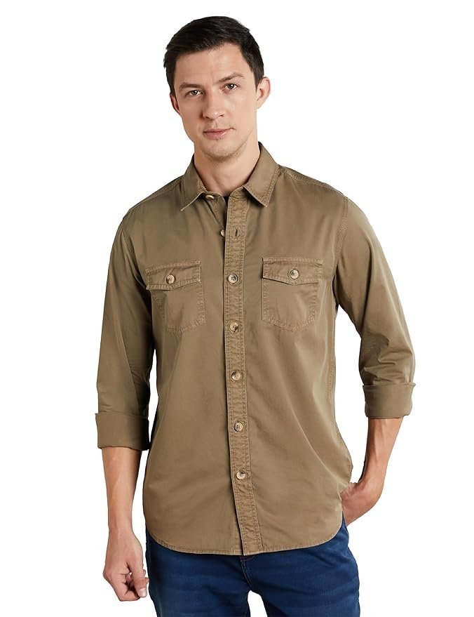 Symbol Premium Men’s Casual Washed Cotton Twill Shirt (Regular Fit)
