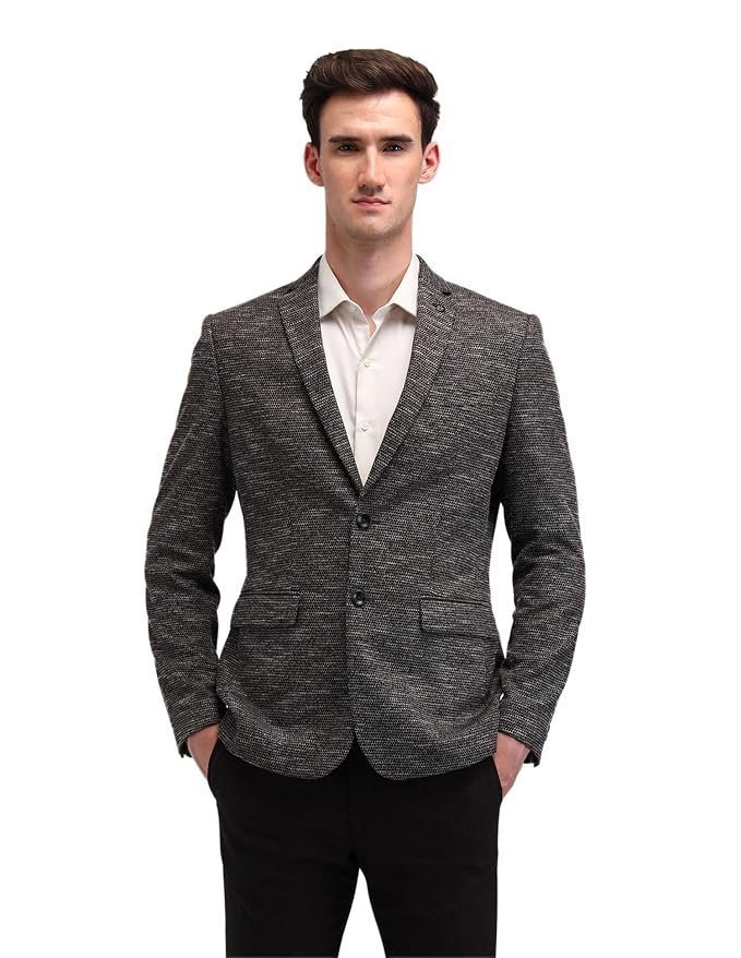 Arrow Mens Brown Self-Design Notch Collar Long Sleeve Formal Polyester Slim Fit Blazer