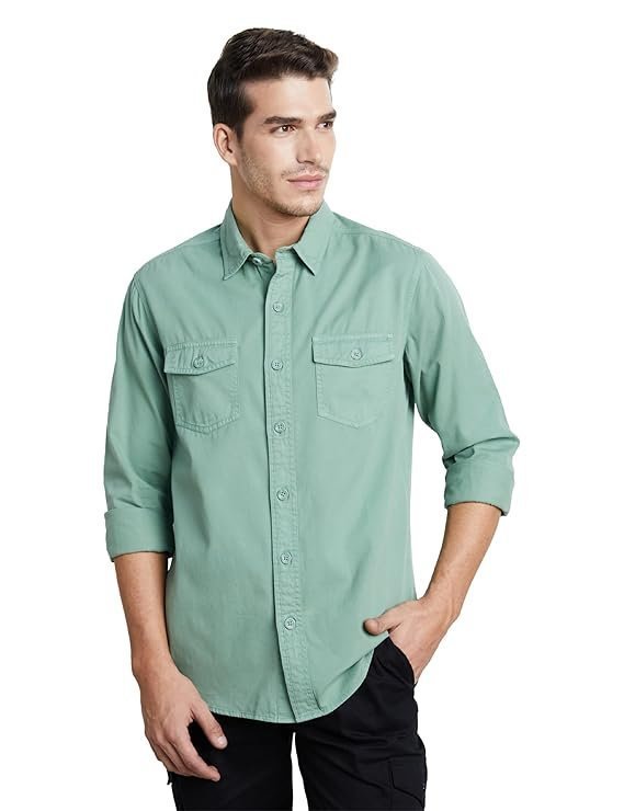 Symbol Premium Men’s Casual Washed Cotton Twill Shirt (Regular Fit)