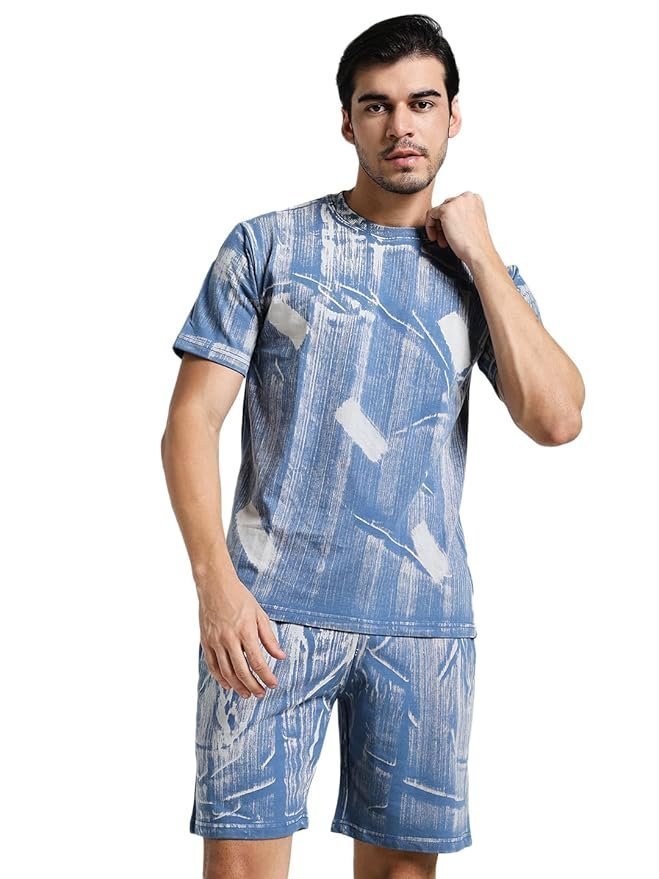 Vogaan Men’s Cotton Short Sleeve Tracksuit Summer T Shirt & Shorts Set with 2 Pockets || Casual Co-ord Sets