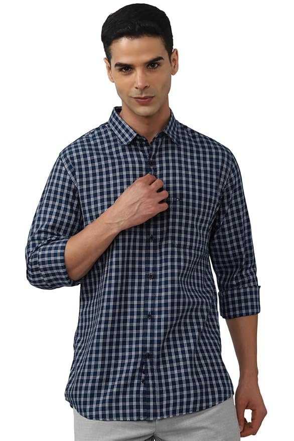 Peter England Men’s Slim Fit Full Sleeve Checkered Casual Shirt | 100% Cotton | Premium Twill Weave