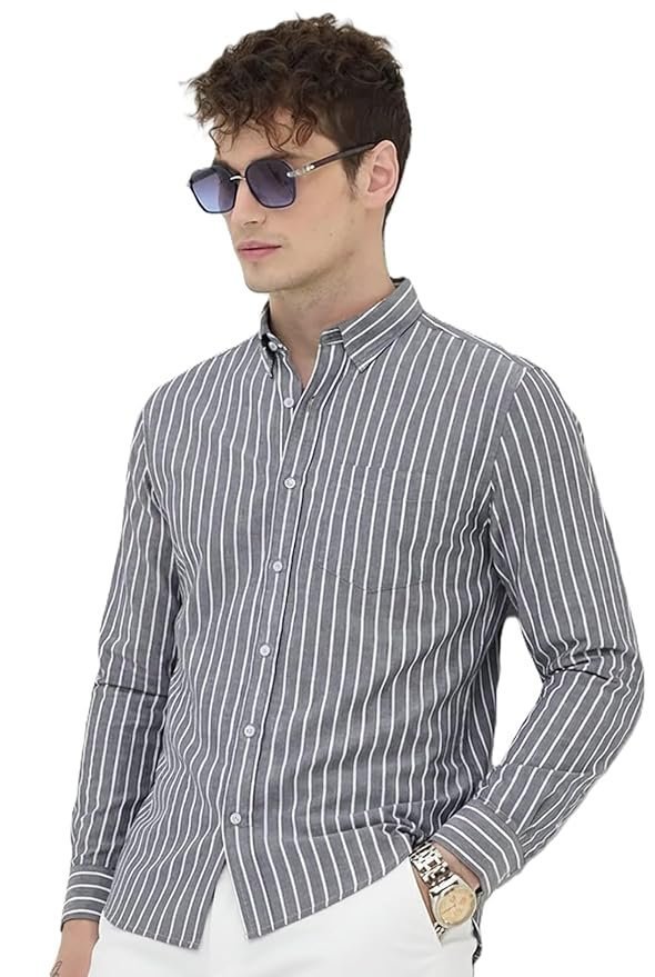 U TURN Men’s Casual Printed Striped Stylish Latest Formal Shirt for Men