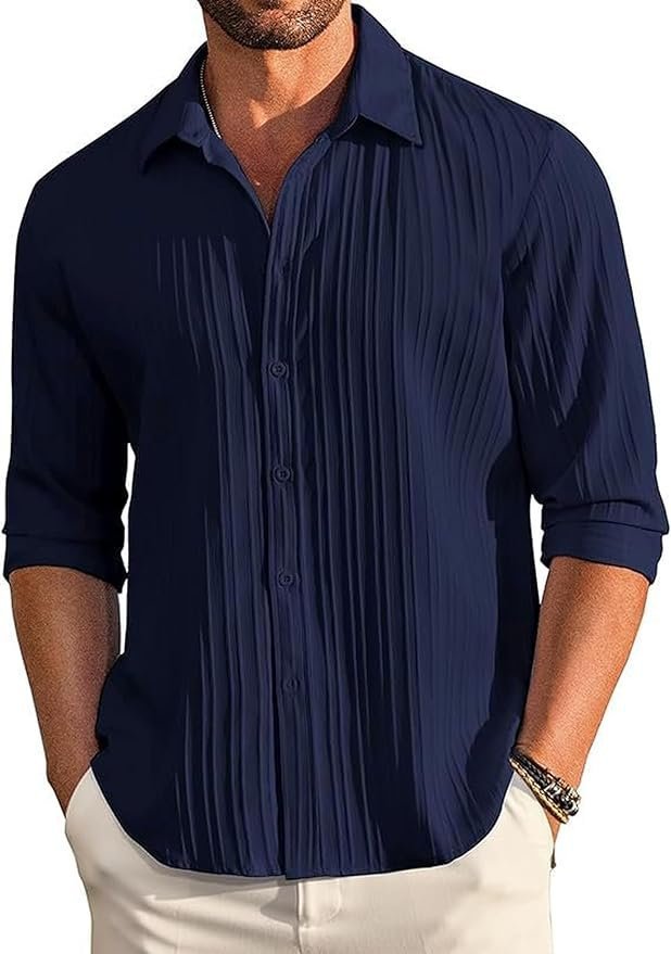 CB-COLEBROOK Men’s Casual Button Down Shirts Long Sleeve Linen Shirt Fashion Textured Beach Summer Shirts| Men Stylish Shirt | Men Fancy (Available in Plus Size)