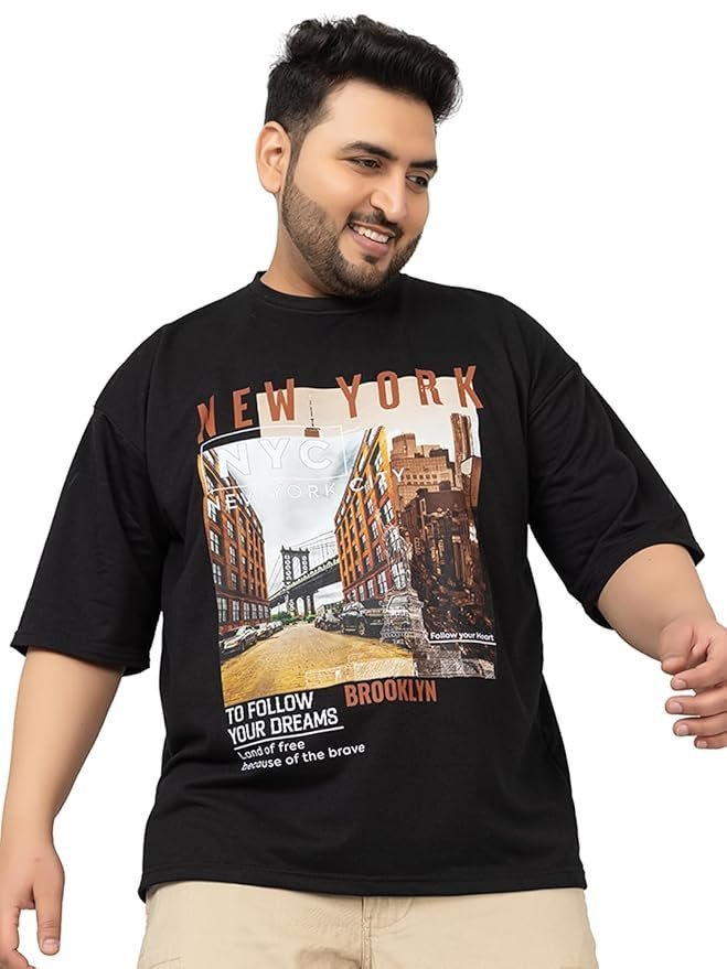 CHKOKKO Men’s Polycotton Oversized Fit Half Sleeves T-Shirt