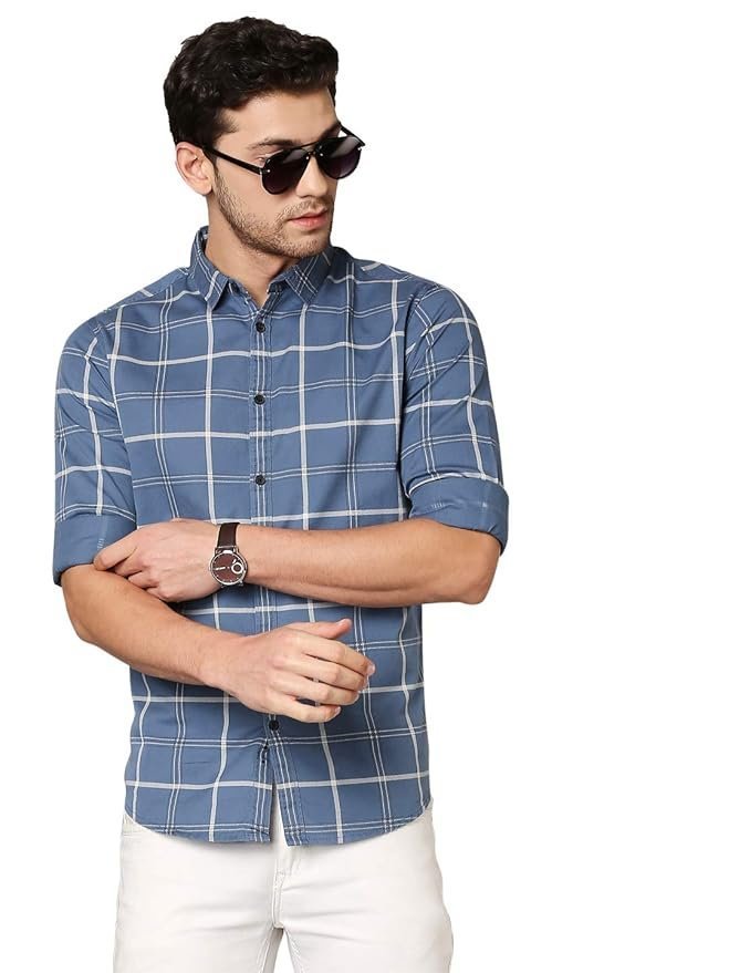 Dennis Lingo Men’s Checkered Slim Fit Cotton Casual Shirt