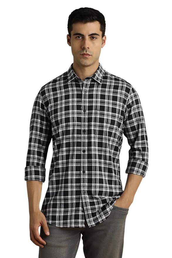 Peter England Slim Fit Checkered Shirt for Men – Full Sleeves | Cotton | Smart & Stylish