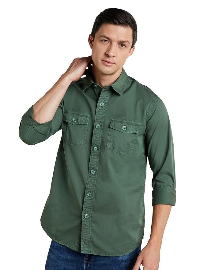 Symbol Premium Men’s Casual Washed Cotton Twill Shirt (Regular Fit)