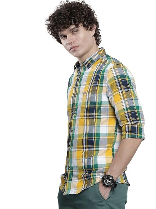 The Indian Garage Co Men’s Cotton Regular Fit Checkered Full Sleeves Cutaway Collar Casual Shirt