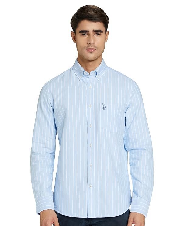 U.S. POLO ASSN. Men’s Yarn Dyed Oxford Stripe Spread Collar Full Sleeve Shirts