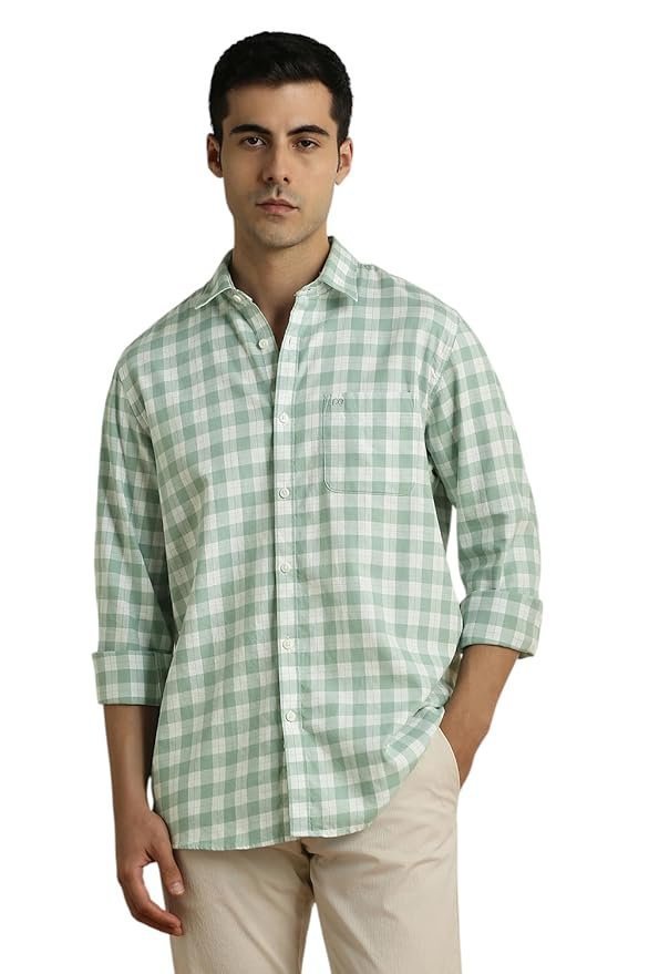 Peter England Men’s Checkered Cotton Shirt | Smart Casual | Full Sleeves