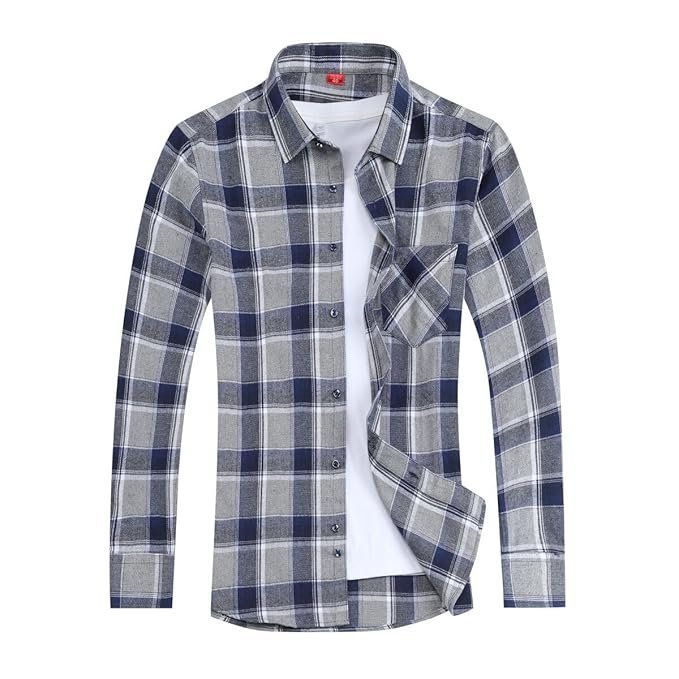 CEEN Men’s Plaid Shirt, Casual, Flannel Shirt, Long Sleeve, Regular Fit, Button Down, With Pockets, Cotton, Spring and Autumn Clothes, Plus Size