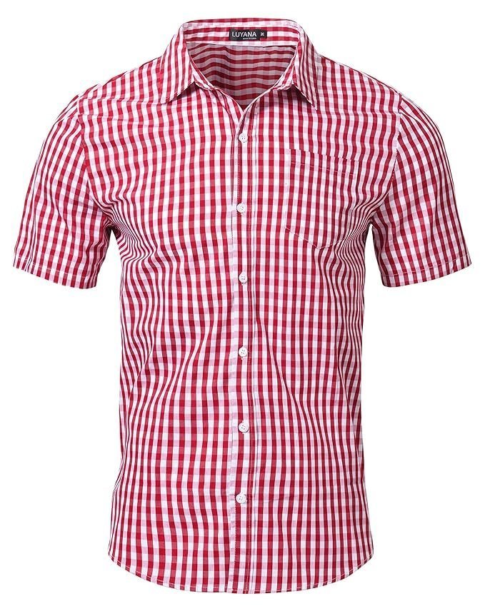 LUYANA Checked Shirts Men’s Short Sleeve Casual Shirt Casual Regular Fit Traditional Shirt
