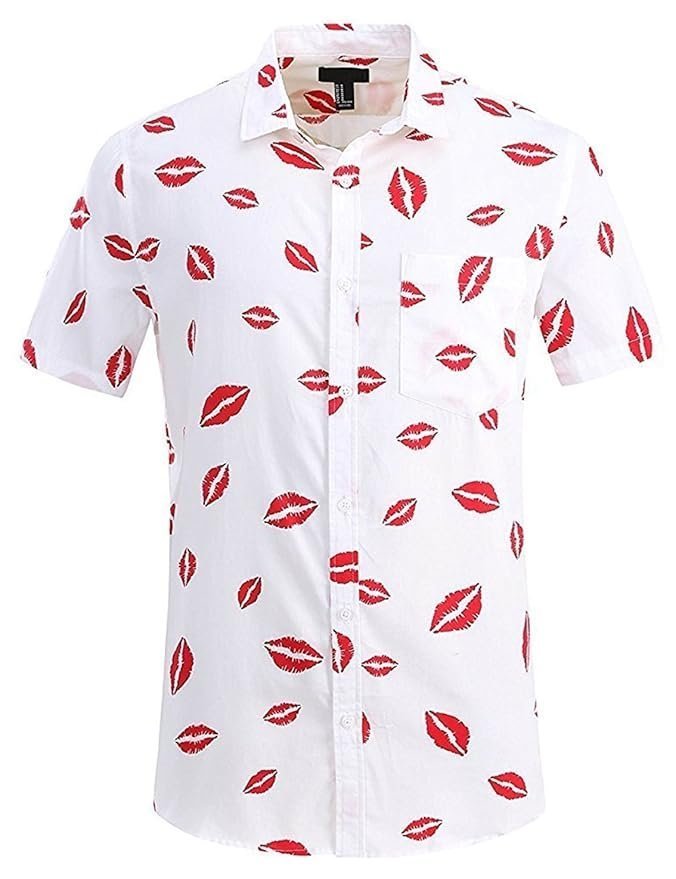 Men’s Casual Short Sleeve Printing Pattern Button Down Shirt