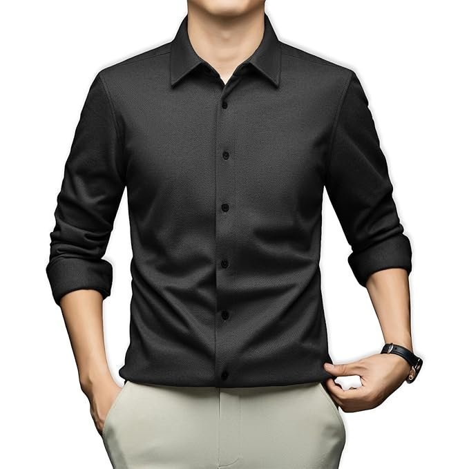 Umishimo Flannel Shirt (Cold Protection, Quick Drying, Lightweight Heat Retention), Long Sleeve, Men’s Dress Shirt, Large Size, Striped, Highly Breathable, Soft Touch, Solid Fabric, Business, Casual