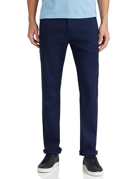 Van Heusen Men’s Mid Rise Soild Premium Cotton Regular Fit Flat Front Casual Trouser Chinos