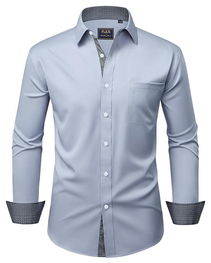Alimens & Gentle Men’s Dress Shirts Long Sleeve Stretch Wrinkle-Free Business Casual Collar Contrast Button Down Shirt