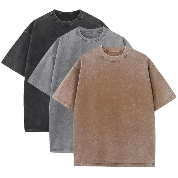 3 Pcs Men’s Oversized Heavy Cotton Summer T-Shirts Vintage Tee Loose Fit Short Sleeve Casual Tshirts for Men Women