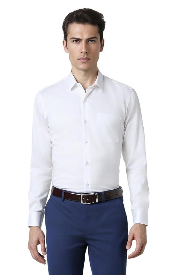 Peter England Men’s Satin Solid Regular Fit Shirt Cotton with Satin Sheen | Luxury