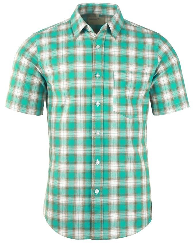 Men’s Short Sleeve Button Down Colourful Plaid Work Casual Western Shirt