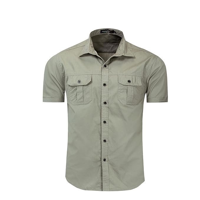 Tropical Shirt, Men’s military shirt Comfortable and durable men’s short-sleeved shirt Pure cotton casual shirt Men’s pocket work shirt