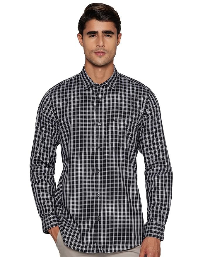 Peter England Men’s Slim Fit Full Sleeve Checkered Casual Shirt | 100% Cotton | Premium Twill Weave