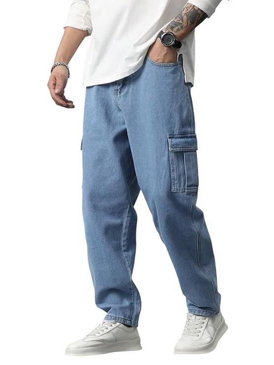 TAGAS Men Loose Fit Men’s Flip Pocket Jeans || Mens Stylish Cotton Loose Fit Denim Cargo || Multi-Pocket Styling Pant||