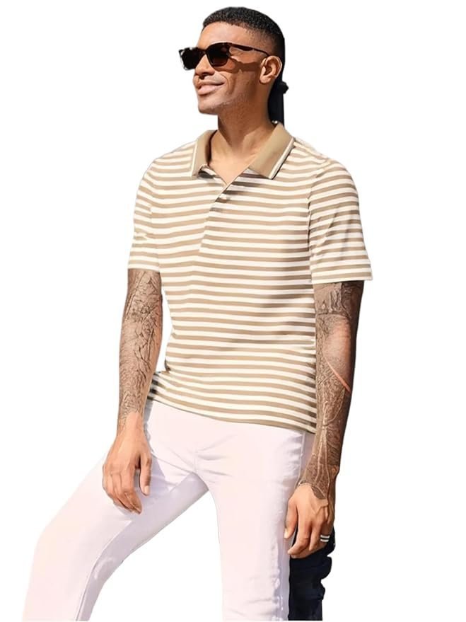 Mack Jonney Men’s Striped Cotton Rich Polo T Shirt | Collar Tshirts | Half Sleeves | Stripe-Regular
