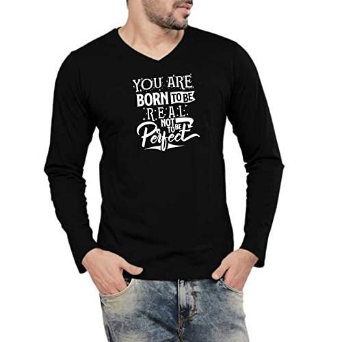 Touch Me Fashions Stylish Mens Casual Wear Born to be Real Full Sleeve V Neck Tshirt
