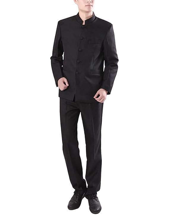 Chinese Tunic Suits Mandarin Collar Formal Black Suit Slim Fit Front Button Japanese School Uniform Groom Dress