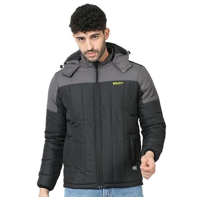 Boldfit Jacket For Men Winter Wear Puffer Standard Length Jacket For Men Monsoon Winter Wear For Men Hooded Winter Jackets For Men Padded Bomber Jacket For Men Full Sleeve Men’s