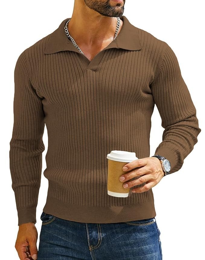 DENIMHOLIC Men’s Cotton Full Sleeve Collar Polo Sweater for Men, Rib Knitted Sweaters for Men Winter