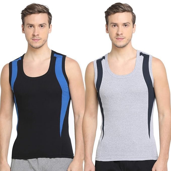 Dixcy Scott Originals Men’s Cut & Sew Color Block Printed On Side Durable & Comfortable 100% Combed Cotton Muscle Fit Gym Regular Fit Vest Innerwear