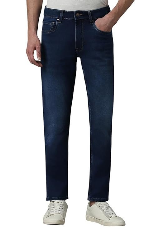 Louis Philippe Men’s Tapered Fit Mid Rise Comfy All Day Comfort Jeans