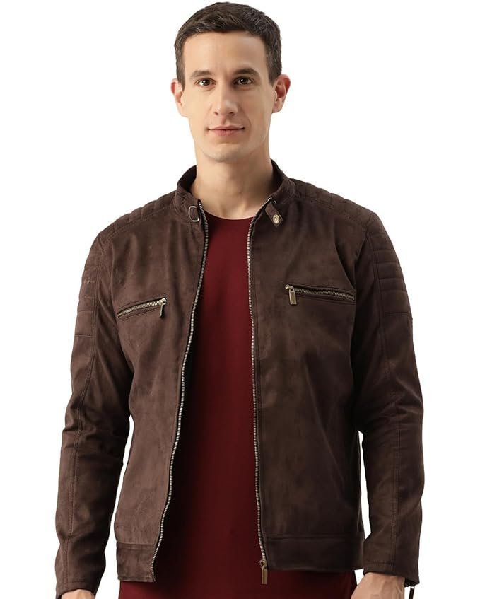 Leather Retail Coffee-Colored Suede Jacket For Men’s