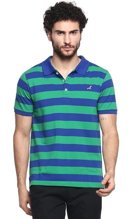 AMERICAN CREW CottonPoly Striped Polo T-Shirt for Men