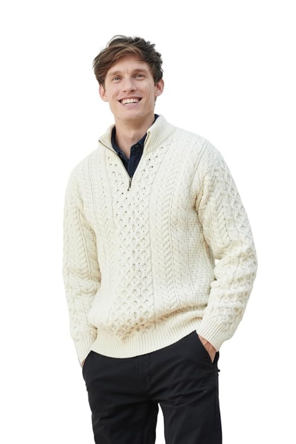 Men’s Merino Wool Aran 1/2 Zipper Sweater