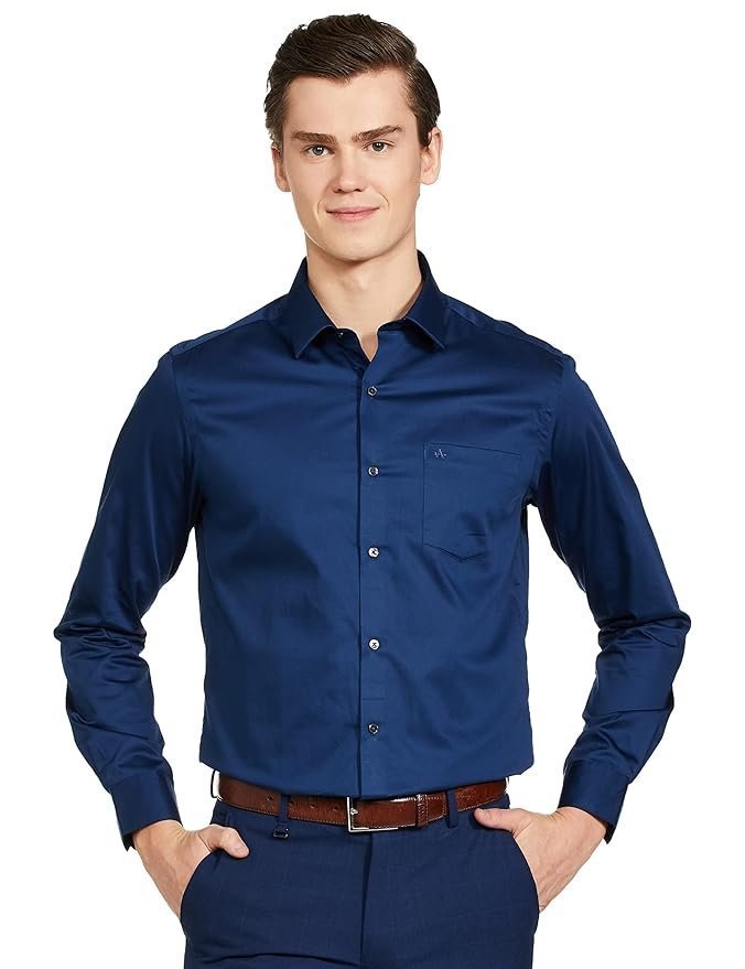 Arrow Men’s Solid Full Sleeve Slim Fit Cutaway Collar Satin Formal Shirt