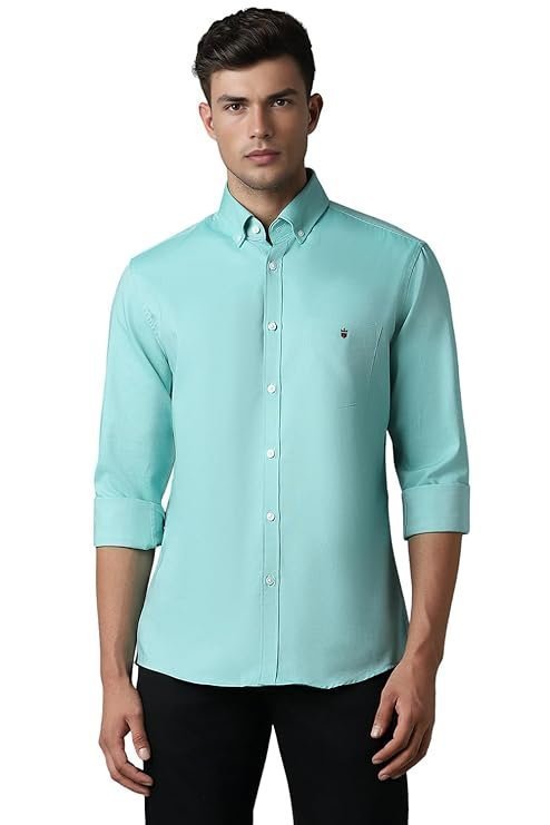 Louis Philippe Men’s Easy to Care Cotton Slim fit Solid Casual Shirt with Natural Stretch