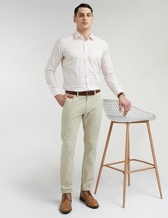 Peter England Men’s Slim Fit Mid Rise Super Stretchable Everyday Casual Trouser | Scoop Pocket Premium Twill Chinos | Flat Front