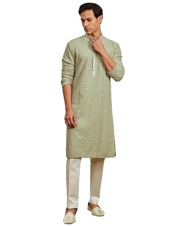 VASTRAMAY Men’s Rayon Kurta And Pyjama Set – This men’s kurta, pant set exudes elegance with its intricate design and sophisticated color palette.