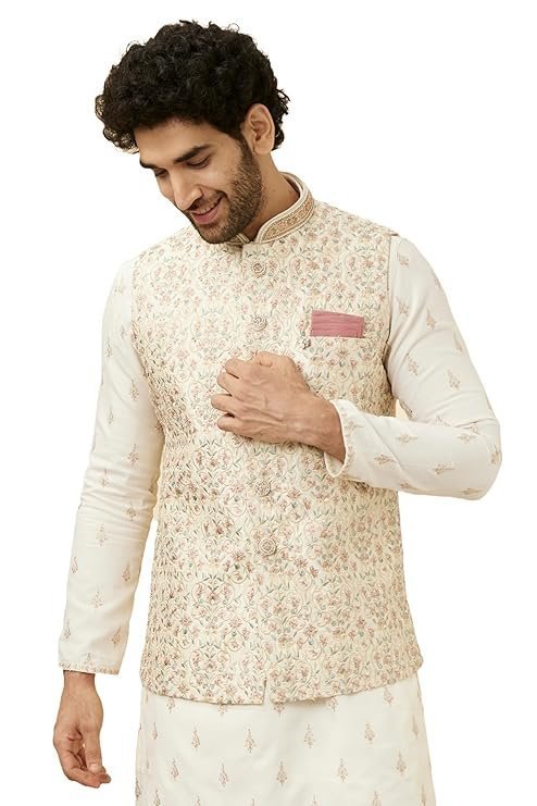 Manyavar Men’s Art Silk Zardosi|Embroidered Nehru Jacket