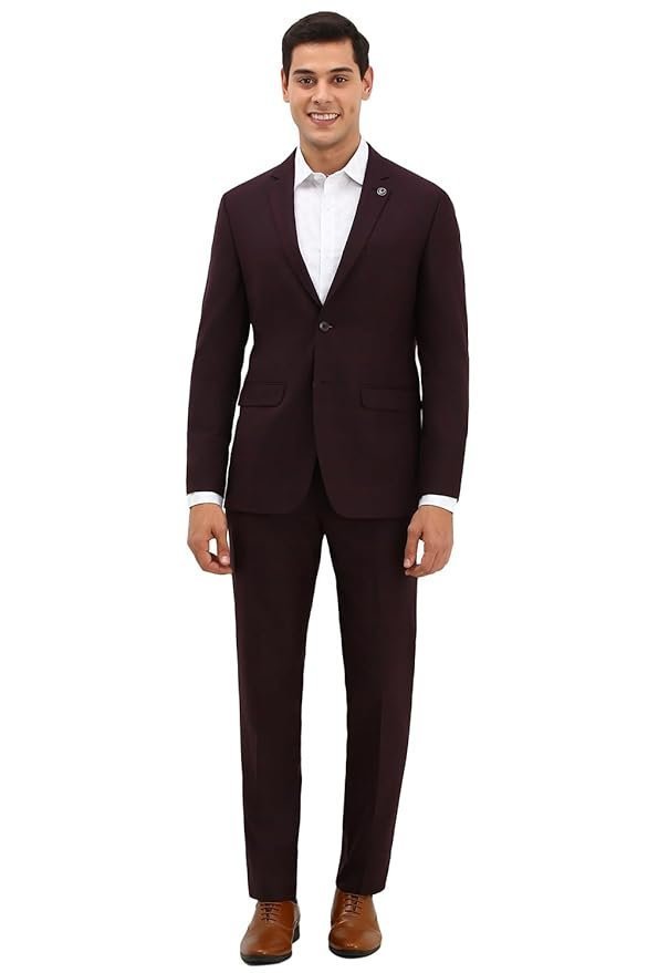 Allen Solly Men Maroon Slim Fit Check Formal Two Piece Suit