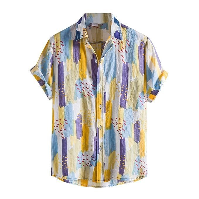 ZAFONI Tropical Shirt, Men’s Summer Shirts Colorful Printed Shirts Short Sleeves Casual Button-Up Shirts Men’s