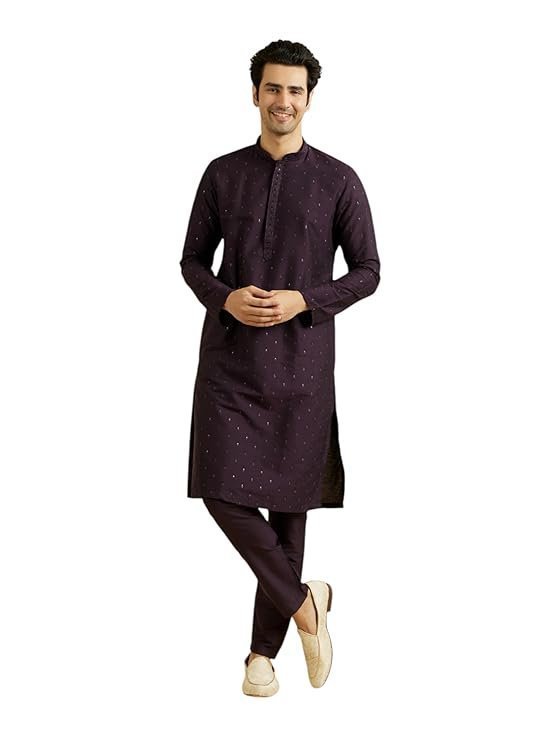 Manyavar Men’s Viscose Blend Sequins & Shimmer Kurta Pyjama Set